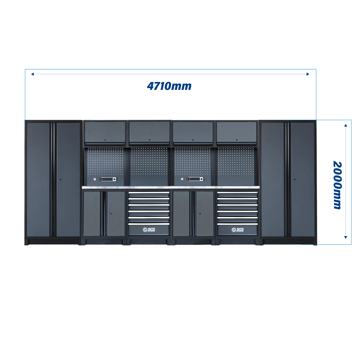 SGS Pro Heavy Duty Garage Storage System | Dual Powerstrip Cabinets | 2x Tall Double Cabinets